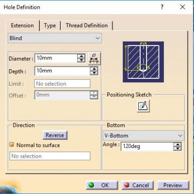 2- دستور Hole (سوراخکاری در کتیا)